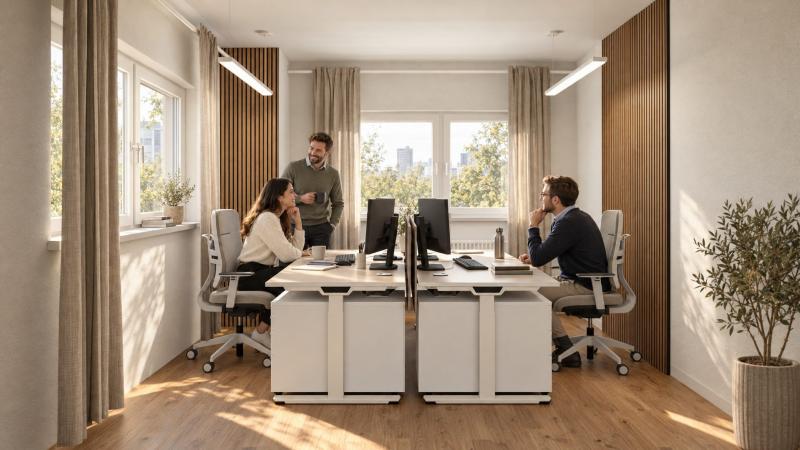 Büroeinrichtung Visualisierung Viererarbeitsplatz