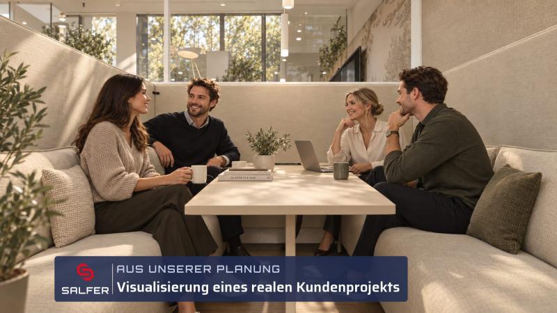 Büroplanung Visualisierung Besprechungsnische mit Polsterbänken