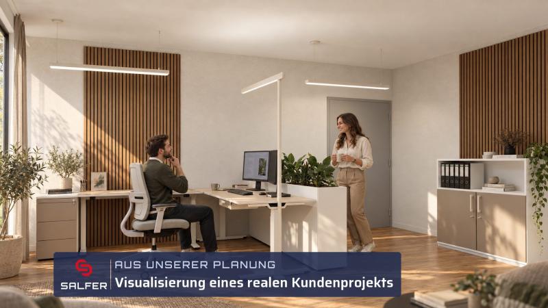 Büroplanung Visualisierung Büro mit Pflanzen-Raumteiler