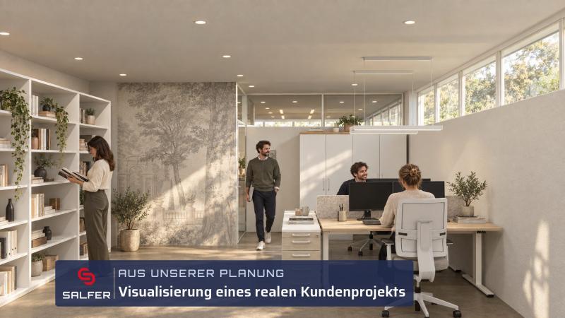 Büroplanung Visualisierung Büro mit Regalwand Büroplanung Visualisierung Büro mit Regalwand