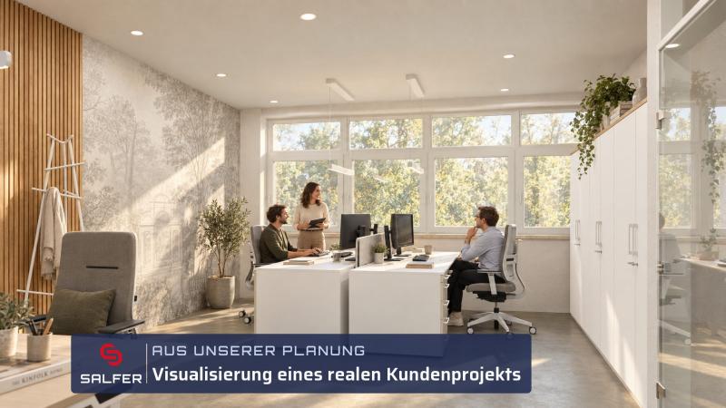 Büroplanung Visualisierung Doppelarbeitsplatz am Fenster Büroplanung Visualisierung Doppelarbeitsplatz am Fenster