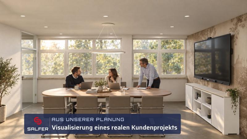 Büroplanung Visualisierung Konferenzraum mit Konferenztisch