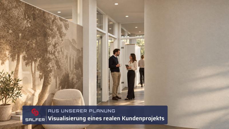 Büroplanung Visualisierung Lounge mit Akustik-Raumteiler