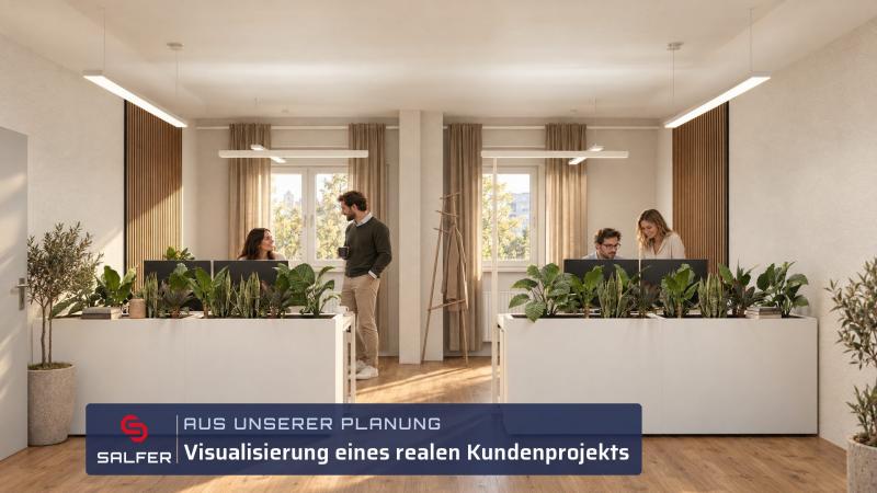 Büroplanung Visualisierung Pflanzenmodule als Raumteiler