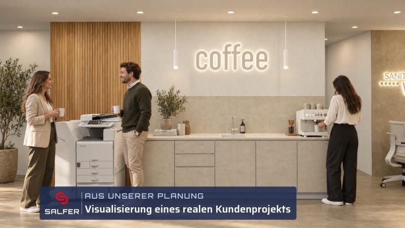 Büroplanung Visualisierung offene Kaffeeküche im Büro