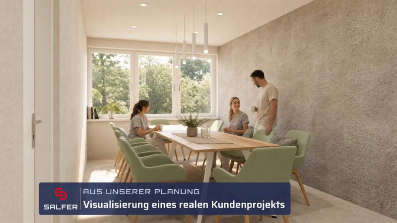 Büroplanung Visualisierung Besprechungsraum mit Holztisch Büroplanung Visualisierung Besprechungsraum mit Holztisch