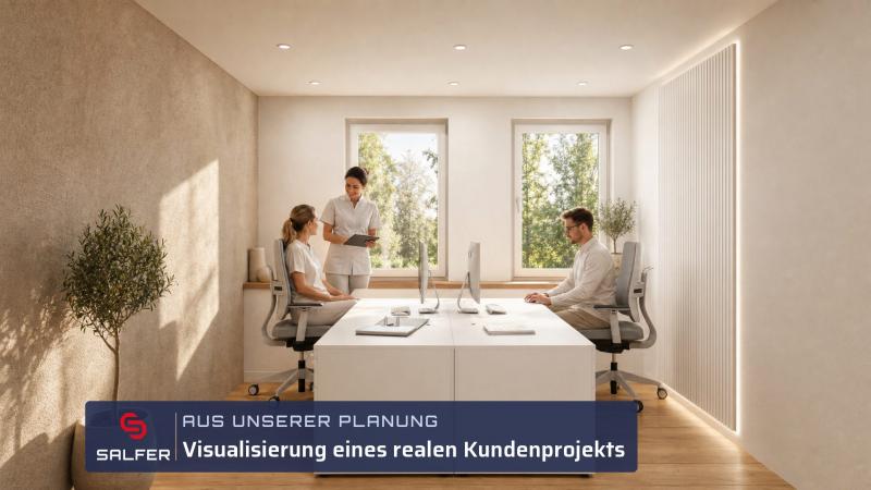 Büroplanung Visualisierung Verwaltungsbüro mit Doppelarbeitsplatz Büroplanung Visualisierung Verwaltungsbüro mit Doppelarbeitsplatz