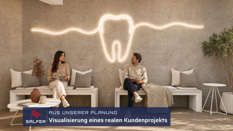 Büroplanung Visualisierung Wartezone mit Lichtinstallation